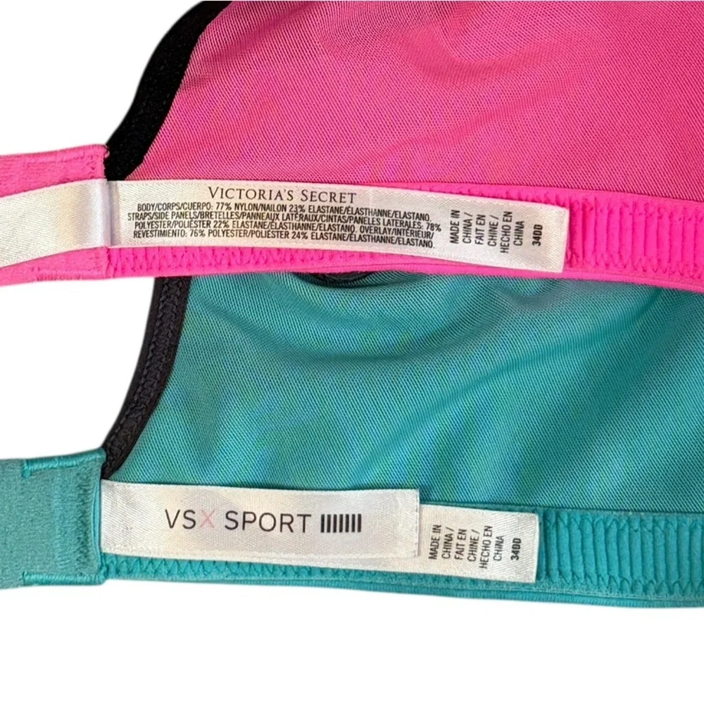 Victoria’s Secret VSX Sport Pink and Teal Set of 2 Sports Bras 34DD #2066